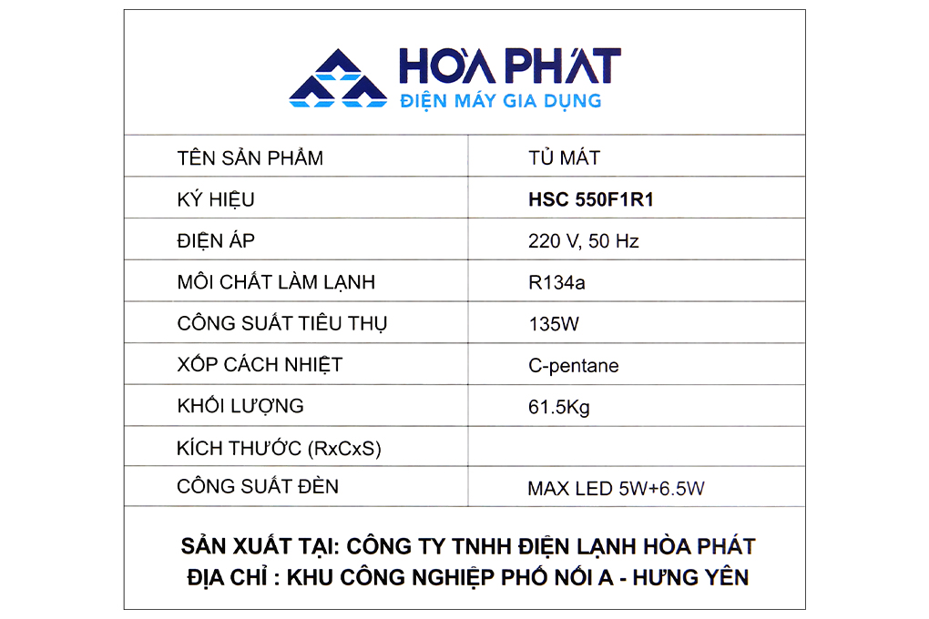 Tủ mát Hòa Phát 195 Lít HSC 550F1R1