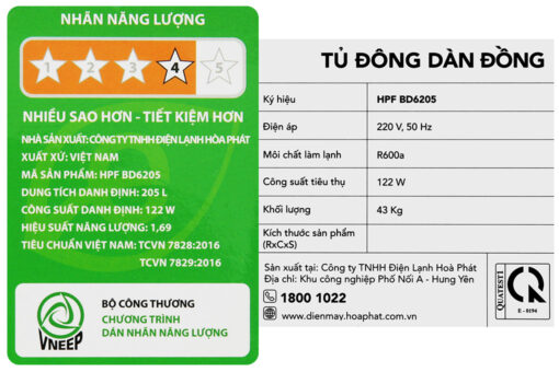 Tủ đông Hòa Phát 205 Lít HPF BD6205 / HCF 506S2Đ2