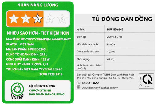 Tủ đông Hòa Phát 245 Lít HPF BD6245 / HCF 606S2Đ2
