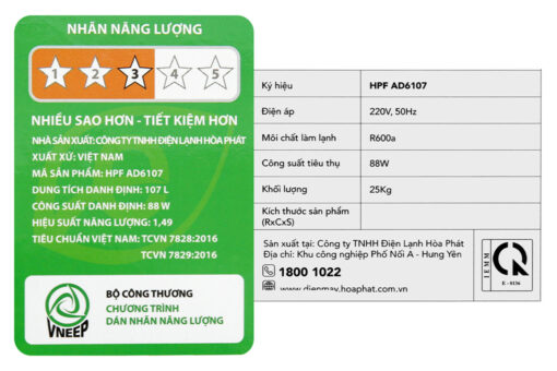 Tủ đông Hòa Phát 107 Lít HPF AD6107
