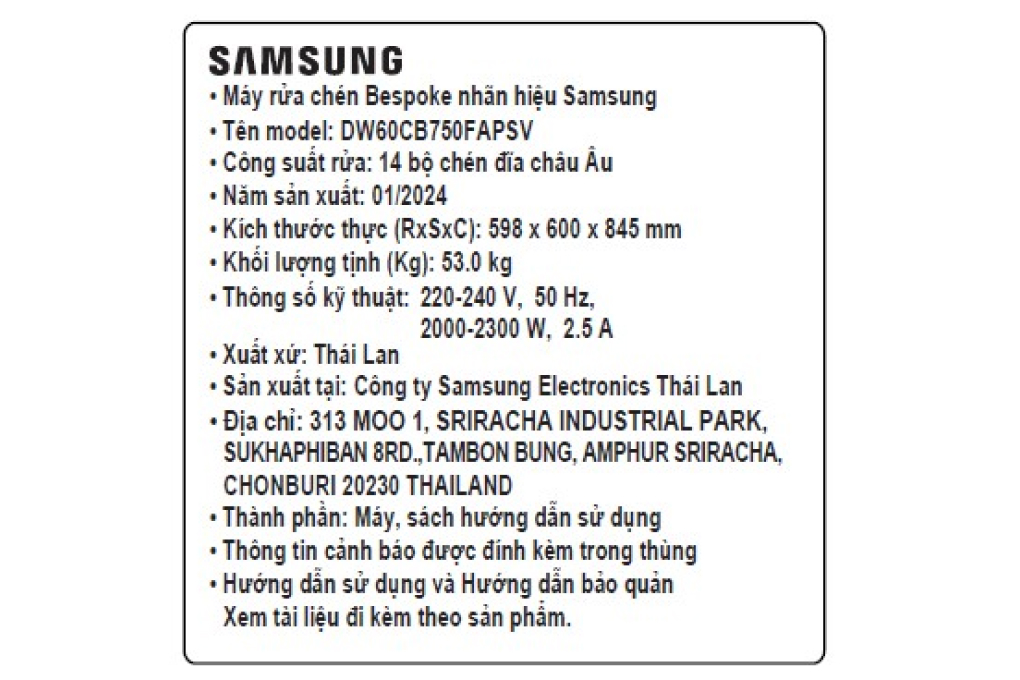 Máy rửa chén độc lập Samsung Bespoke DW60CB750FAPSV
