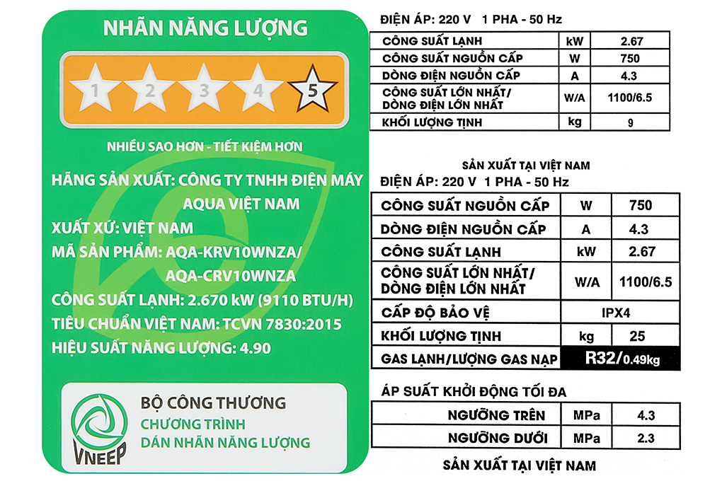 Máy lạnh Aqua Inverter 1HP AQA-KCRV10WNMA
