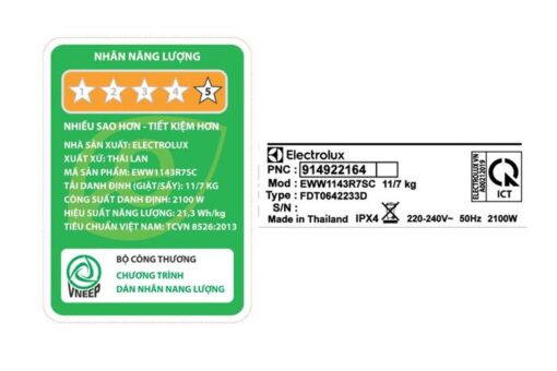 Máy giặt sấy Electrolux UltimateCare 700 Inverter giặt 11 kg - sấy 7 kg EWW1143R7SC