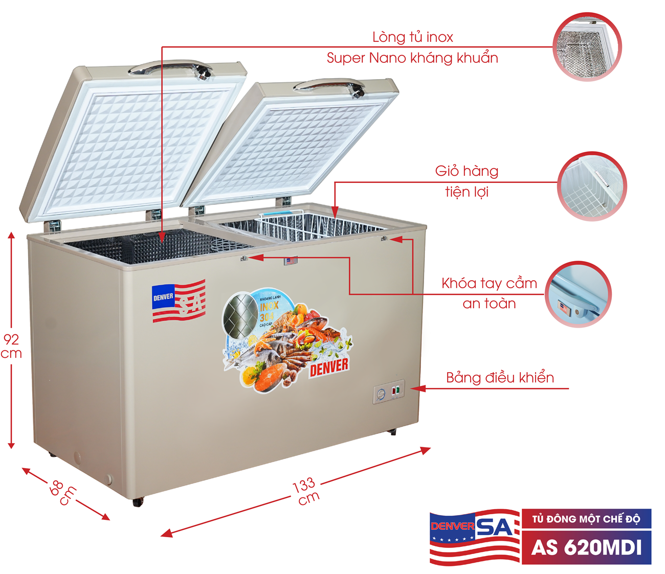 Tủ đông Denver AS 620MDI - Lòng Inox