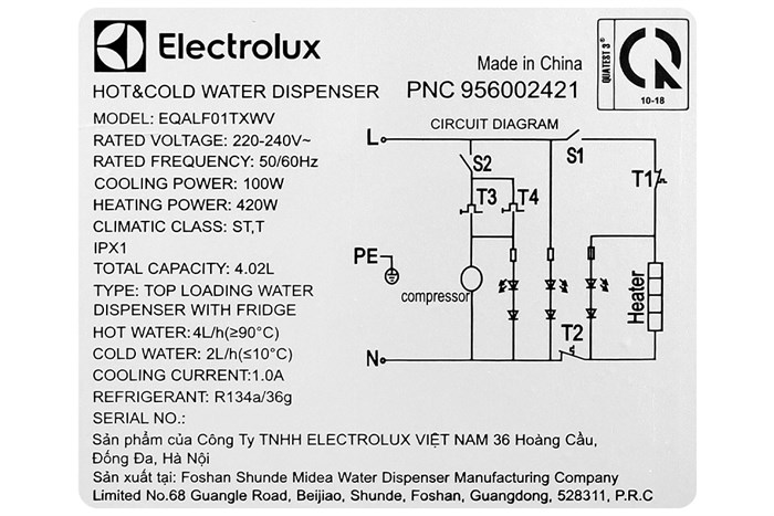 Cây nước nóng lạnh Electrolux EQALF01TXWV