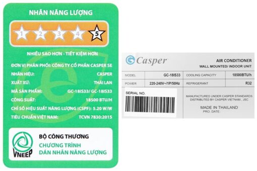 Điều hòa Casper 1 chiều Inverter 18.000BTU GC-18IS33