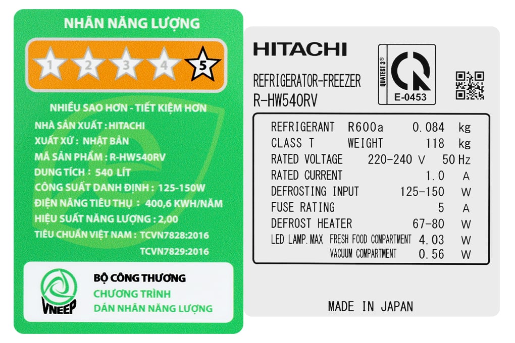 Tủ lạnh Hitachi R-HW540RV X 540 lít 6 cửa