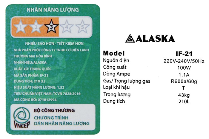 Tủ đông Alaska 210 lít IF 21