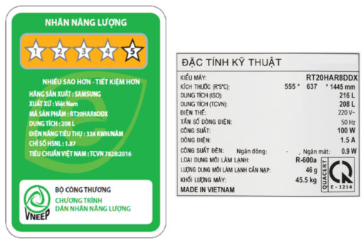 Tủ lạnh Samsung Inverter 208 lít RT20HAR8DDX/SV