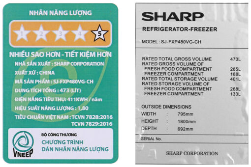 Tủ lạnh Sharp Inverter 401 lít SJ-FXP480VG-CH