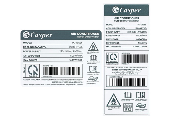 Điều hòa Casper inverter 1 chiều 12000 BTU TC-12IS36