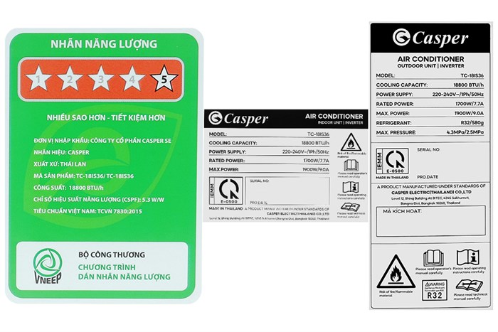Điều hòa Casper inverter 1 chiều 18000 BTU TC-18IS36
