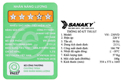 Tủ đông Sanaky 213 lít VH-230VD