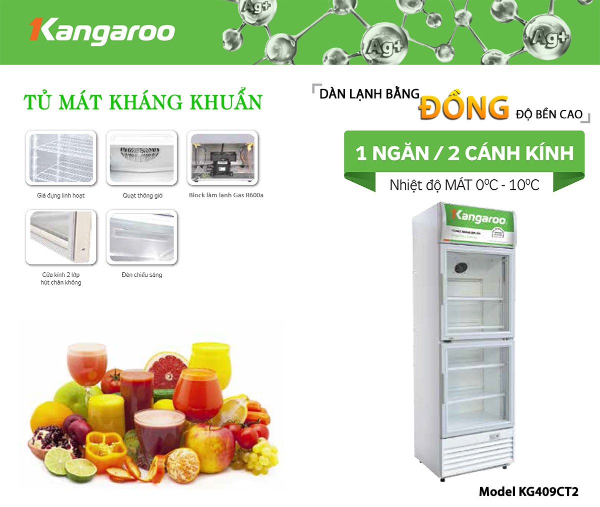 Tủ mát kháng khuẩn Kangaroo KG258AT