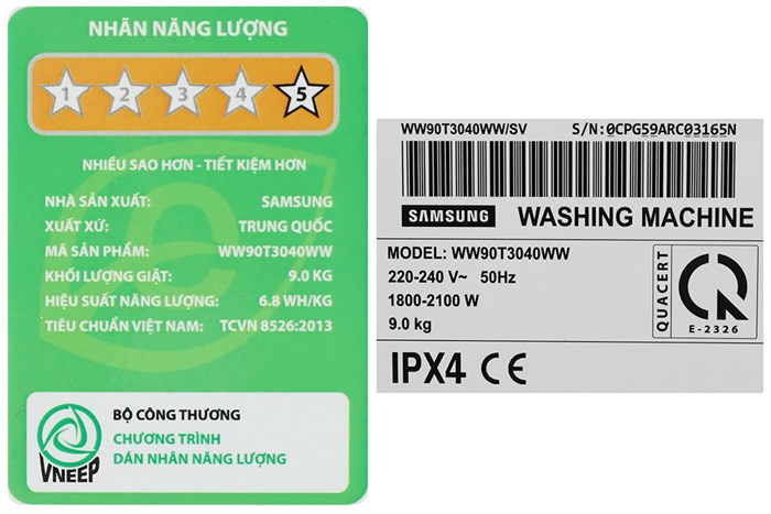 Máy giặt cửa trước Samsung lồng ngang Inverter 9 KG WW90T3040WW/SV
