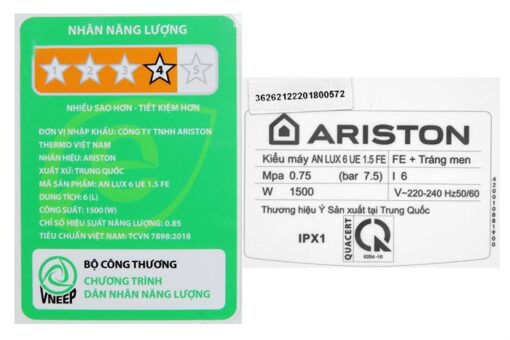 Bình nóng lạnh 6L Ariston AN LUX 6 UE 1.5 FE