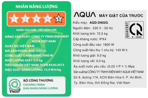 Máy giặt Aqua Inverter 9 kg AQD-D902G.BK