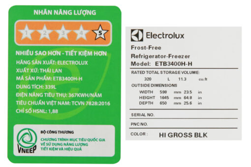Tủ lạnh Electrolux Inverter 318 lít ETB3400H-H
