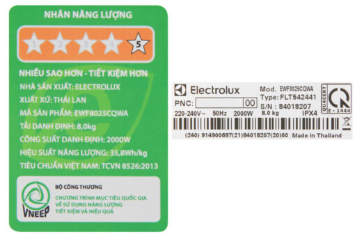 Máy giặt Electrolux Inverter 8 kg EWF8025CQWA