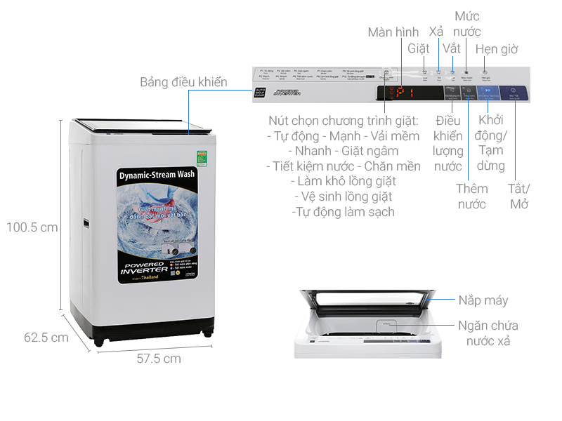 Máy giặt Hitachi Inverter 12 kg SF-120XAV 220-VT (WH-B)