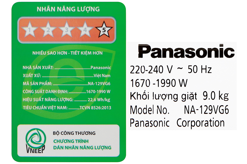 Máy giặt Panasonic Inverter 9 Kg NA-129VG6WV2