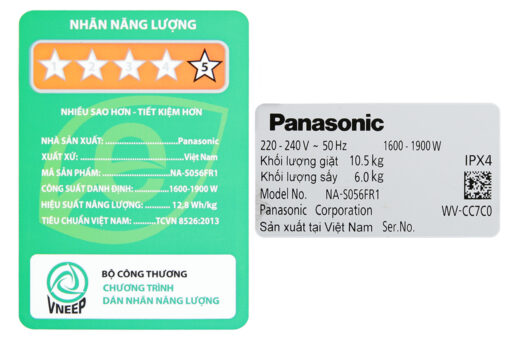 Máy giặt sấy Panasonic Inverter 10.5 kg NA-S056FR1BV