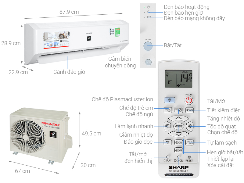 Máy lạnh Sharp Inverter 1.5 HP AH-XP13YMW