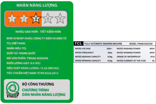 Máy giặt TCL 8 Kg TWA80-B302GM