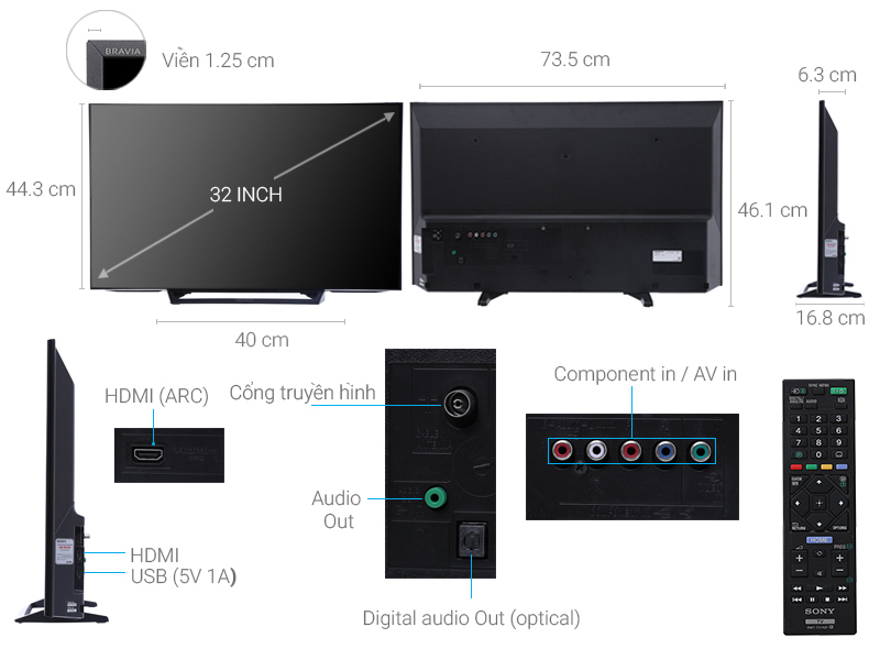 Ảnh thông số kỹ thuật Tivi Sony 32 Inch 32R300E