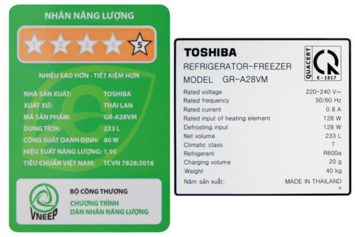 Tủ lạnh Toshiba Inverter 233 lít GR-A28VM(UKG)