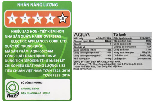 Tủ lạnh Aqua Inverter 456 lít AQR-IG525AM.GB
