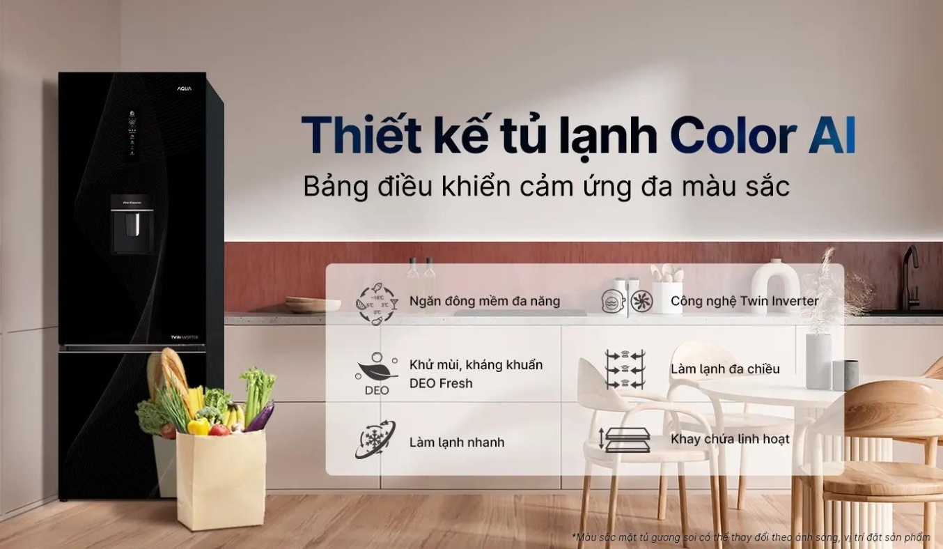 Tủ lạnh Aqua Inverter 320 lít AQR-B380MA(WGP)U1 thiết kế sang trọng