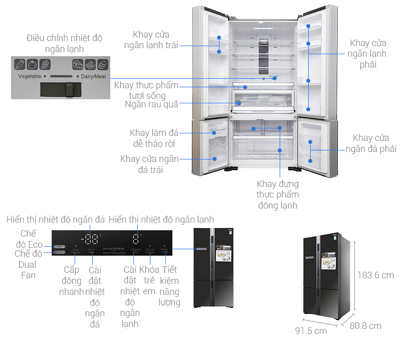 Tủ lạnh Hitachi Inverter 640 lít R-WB800PGV5 GBK