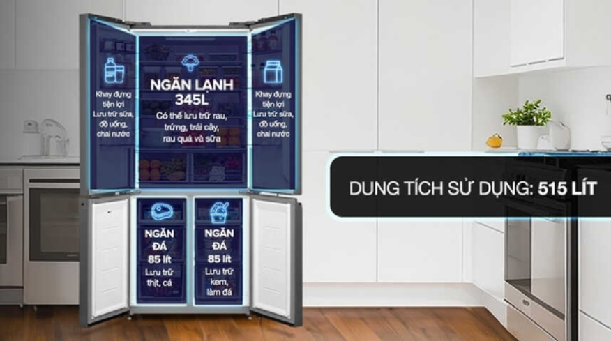 Dung tích sử dụng 515 lít dành cho gia đình 3-5 người