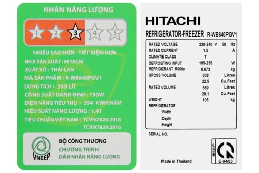 Tủ lạnh Hitachi Inverter 569 lít R-WB640PGV1 (GCK)