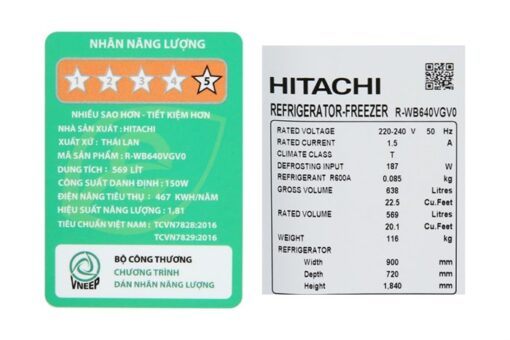 Tủ lạnh Hitachi Inverter 569 Lít 4 cửa WB640VGV0(GMG)