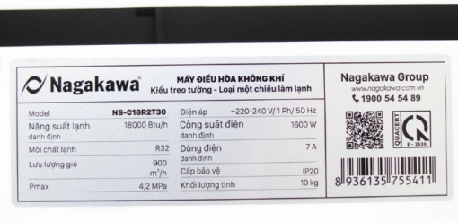 Điều hòa 1 chiều Nagakawa 18000Btu NS-C18R2T30