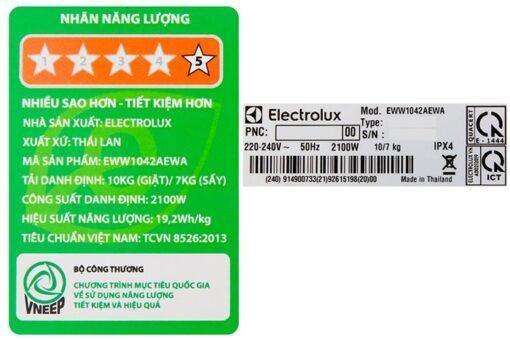 Máy giặt sấy Electrolux Inverter giặt 10 kg - sấy 7 kg EWW1042AEWA