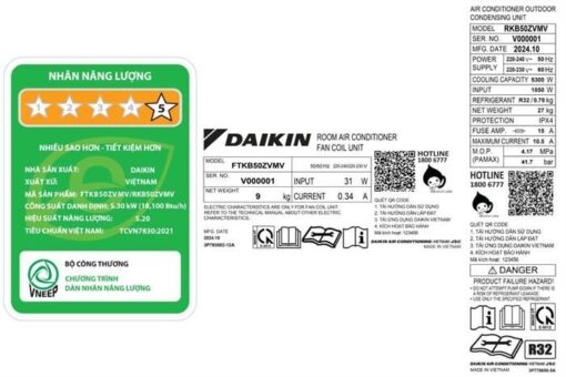 Điều hoà Daikin Inverter 18100btu 2 HP FTKB50ZVMV