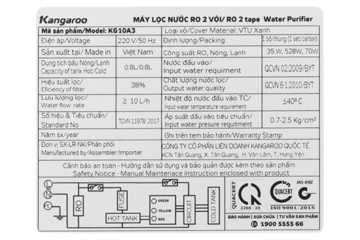 Máy lọc nước RO nóng nguội lạnh Kangaroo KG10A3 10 lõi