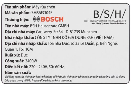 Máy rửa bát độc lập Bosch 14 bộ SMS6ECI04E serie 6