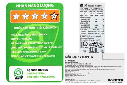 Điều hòa LG Inverter 9000btu 1 HP V10APFP