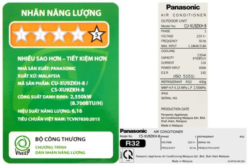 Điều hòa Panasonic Inverter 8700btu 1 HP CU/CS-XU9ZKH-8
