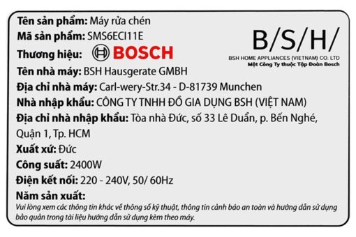 Máy rửa chén độc lập Bosch 13 bộ SMS6ECI11E serie 6