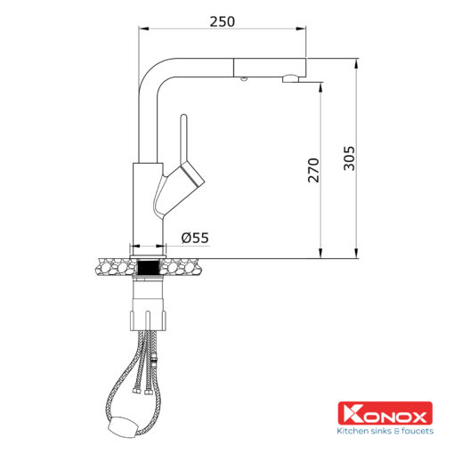 Vòi rửa nóng lạnh Konox dây rút Artan Black
