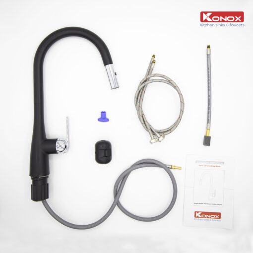 Vòi rửa Konox dây rút Curva Black nóng lạnh