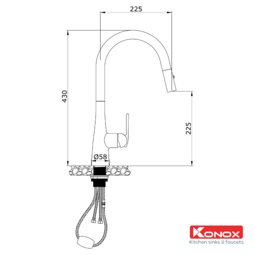 Vòi rửa Konox dây rút Curva Black nóng lạnh