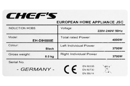 Bếp từ 2 vùng nấu Chef's EH-DIH888E Inverter kính Schott Ceran