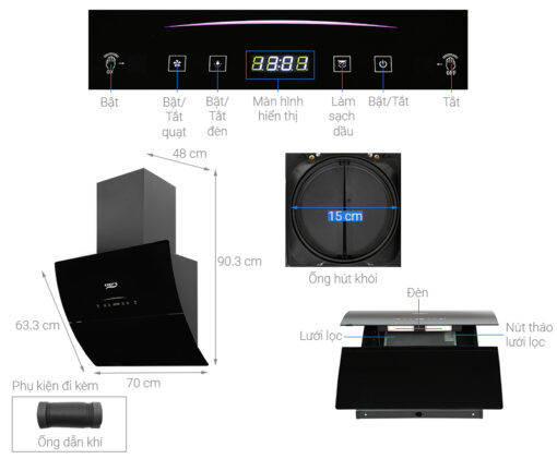 Máy hút mùi Chefs 70cm EH-R706E7D kính vát cong