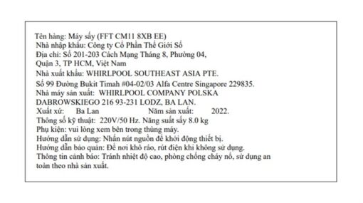 Máy sấy ngưng tụ Whirlpool FreshCare+ 8 kg FFTCM118XB EE
